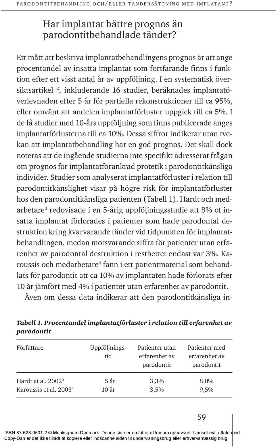 I en systematisk översiktsartikel 2, inkluderande 16 studier, beräknades implantatöverlevnaden efter 5 år för partiella rekonstruktioner till ca 95%, eller omvänt att andelen implantatförluster