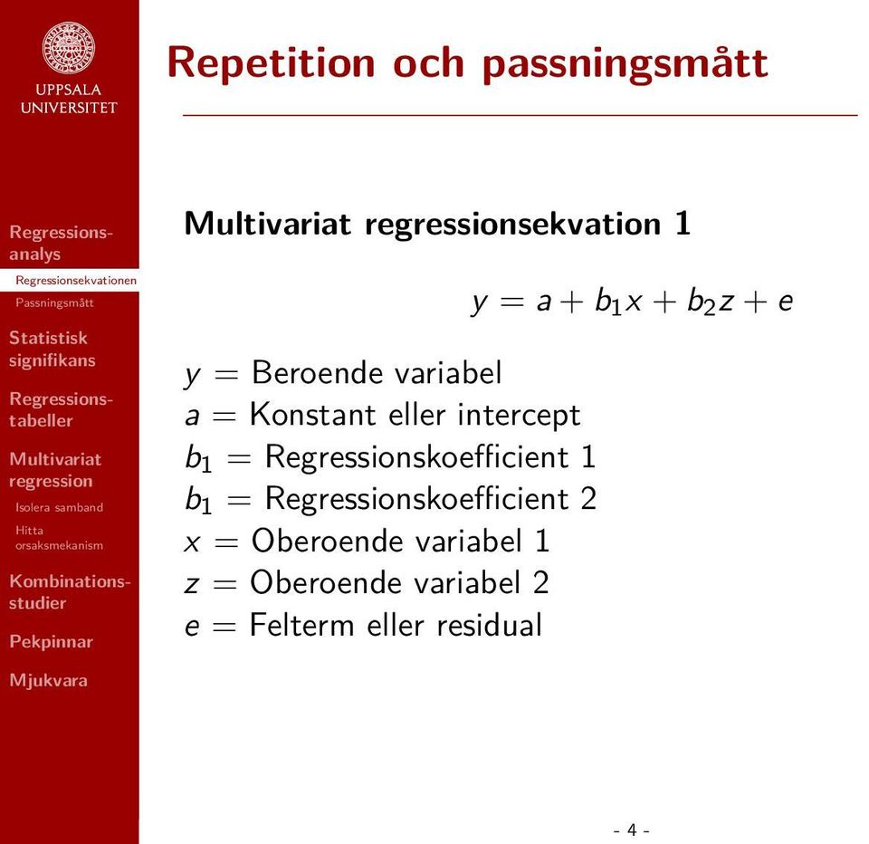 Regressionskoefficient 2 x = Oberoende variabel 1 z = Oberoende