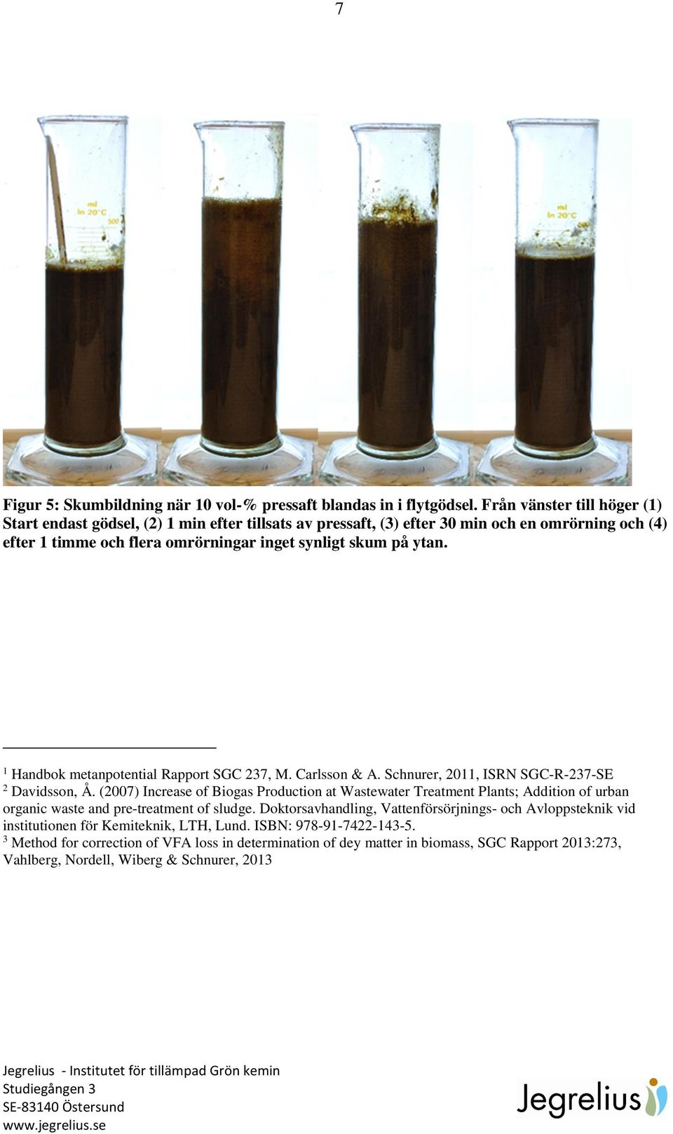 1 Handbok metanpotential Rapport SGC 237, M. Carlsson & A. Schnurer, 2011, ISRN SGC-R-237-SE 2 Davidsson, Å.