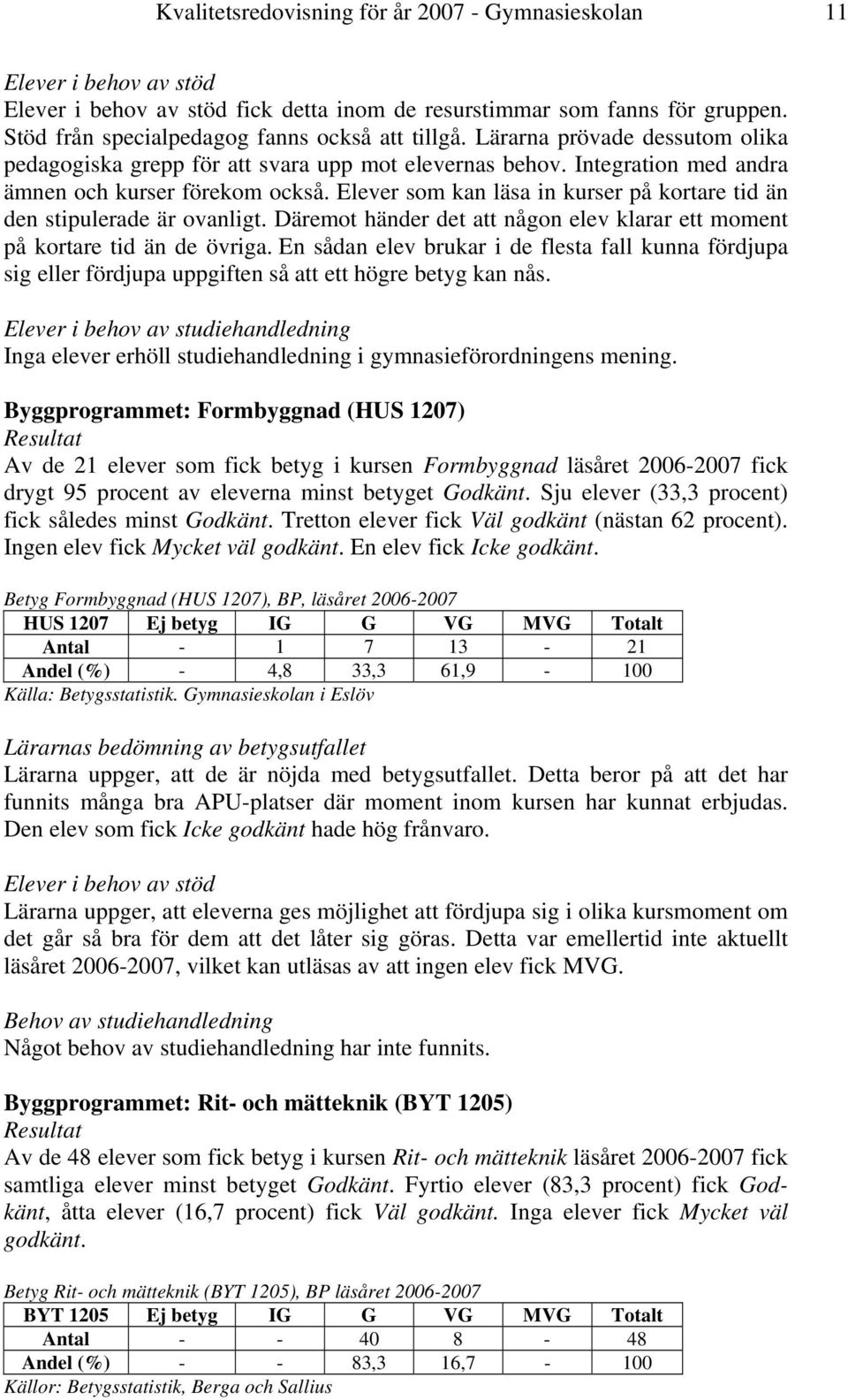 Elever som kan läsa in kurser på kortare tid än den stipulerade är ovanligt. Däremot händer det att någon elev klarar ett moment på kortare tid än de övriga.