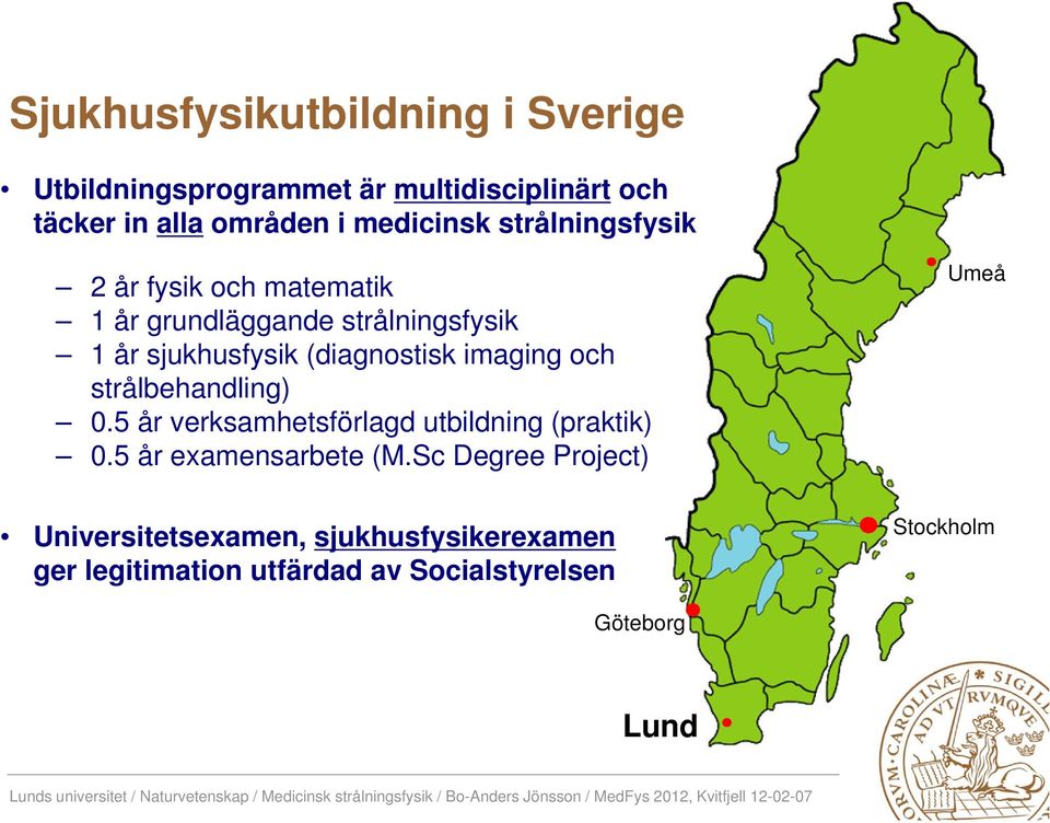 (diagnostisk imaging och strålbehandling) 0.5 år verksamhetsförlagd utbildning (praktik) 0.5 år examensarbete (M.