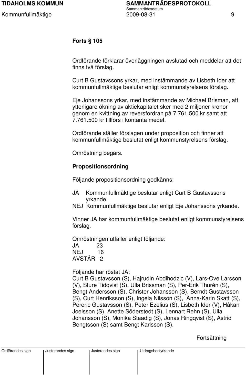 Eje Johanssons yrkar, med instämmande av Michael Brisman, att ytterligare ökning av aktiekapitalet sker med 2 miljoner kronor genom en kvittning av reversfordran på 7.761.