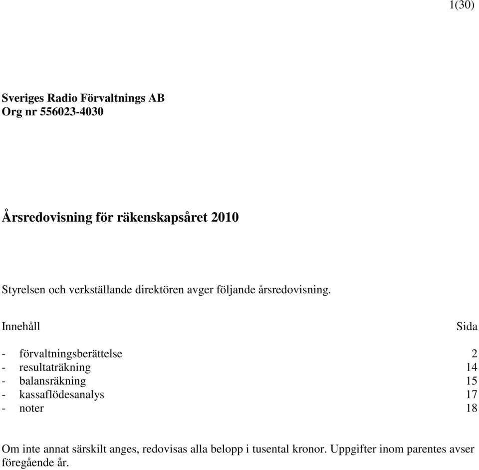 Innehåll Sida - förvaltningsberättelse 2 - resultaträkning 14 - balansräkning 15 -