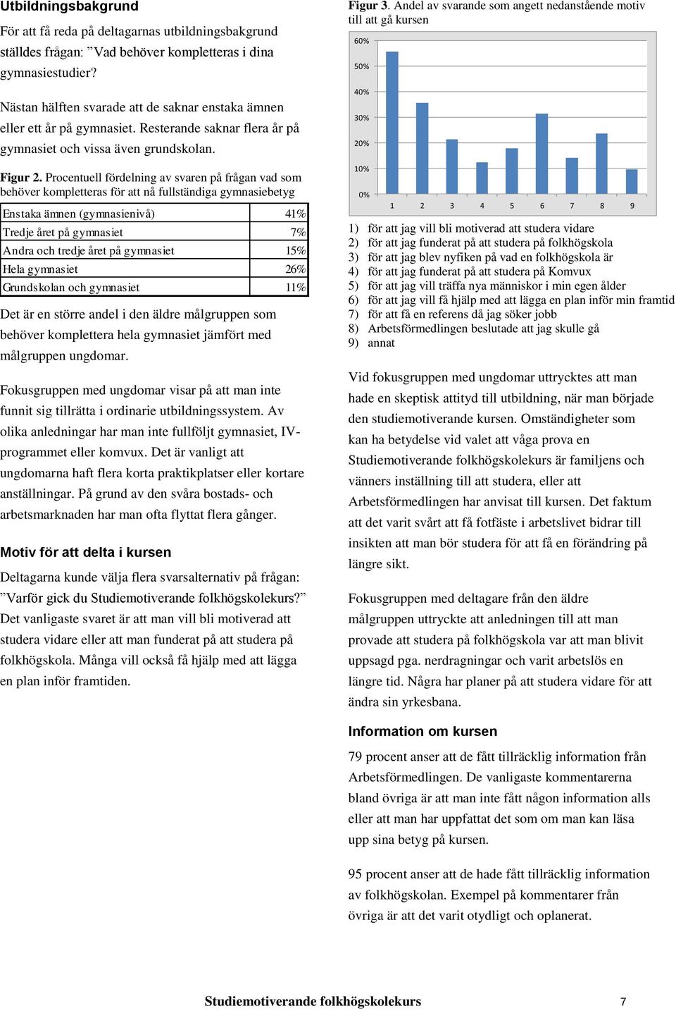 Procentuell fördelning av svaren på frågan vad som behöver kompletteras för att nå fullständiga gymnasiebetyg Enstaka ämnen (gymnasienivå) 41% Tredje året på gymnasiet 7% Andra och tredje året på