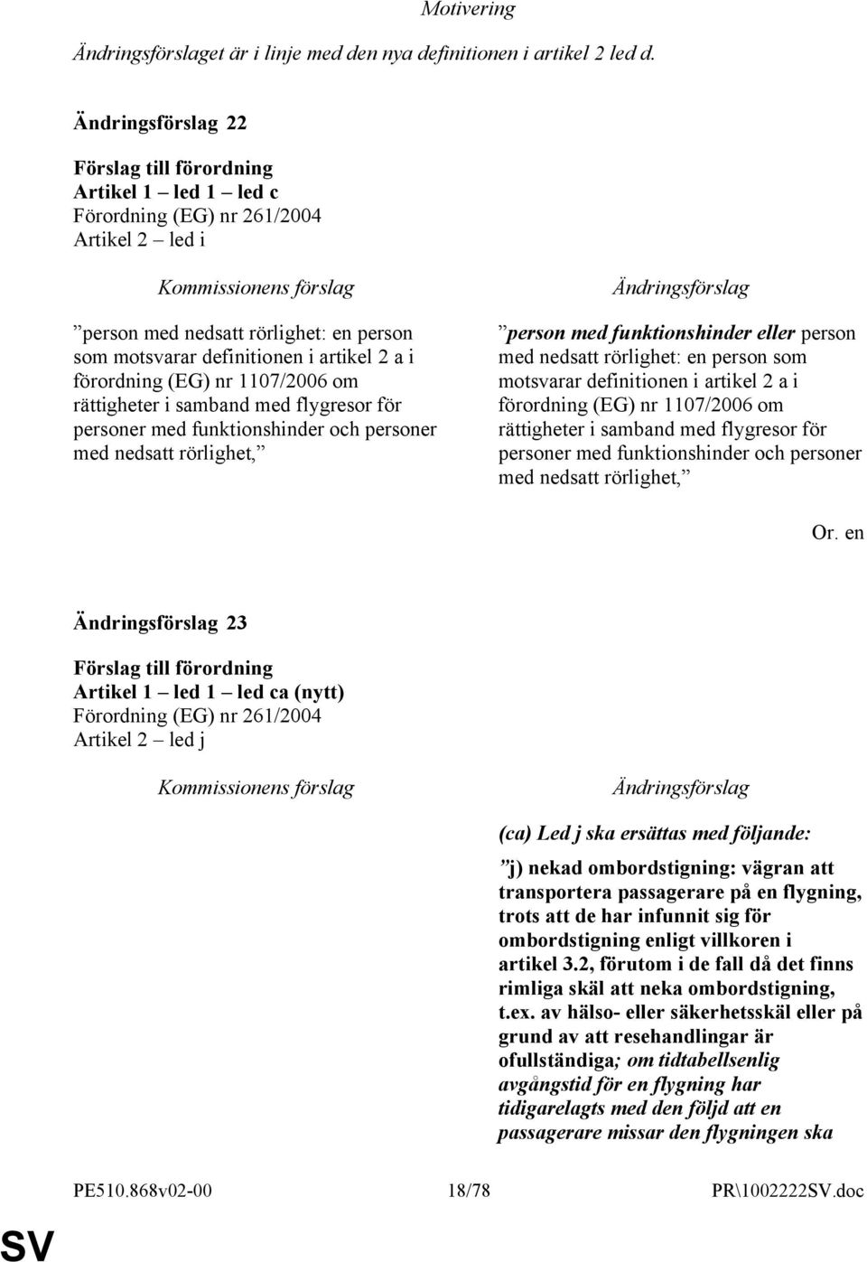 personer med funktionshinder och personer med nedsatt rörlighet, person med funktionshinder eller person med nedsatt rörlighet: en person som motsvarar definitionen i artikel 2 a i förordning (EG) nr