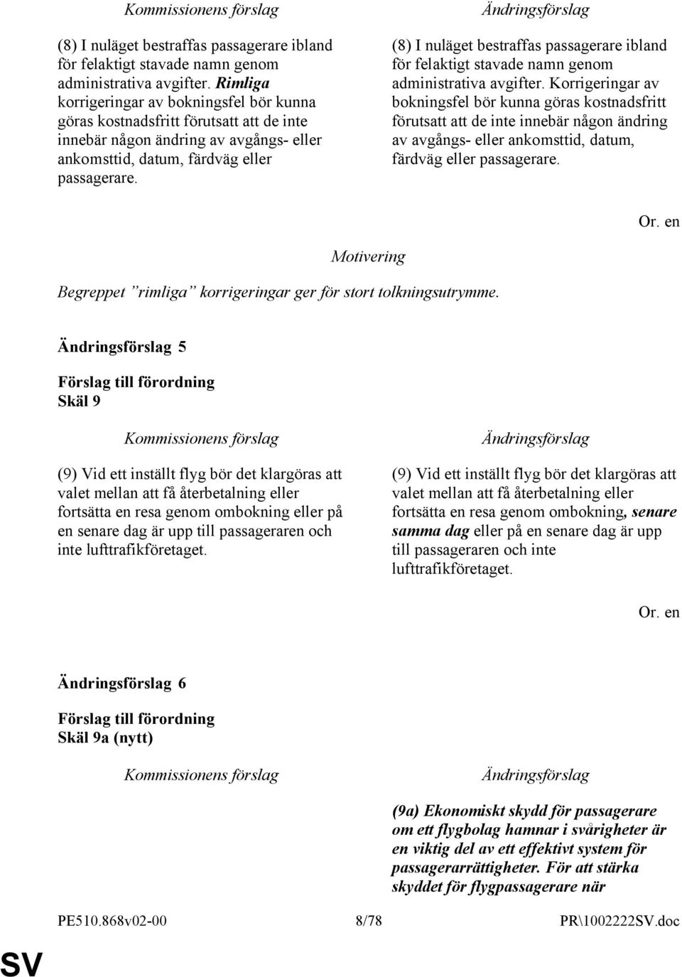 Korrigeringar av bokningsfel bör kunna göras kostnadsfritt förutsatt att de inte innebär någon ändring av avgångs- eller ankomsttid, datum, färdväg eller passagerare.