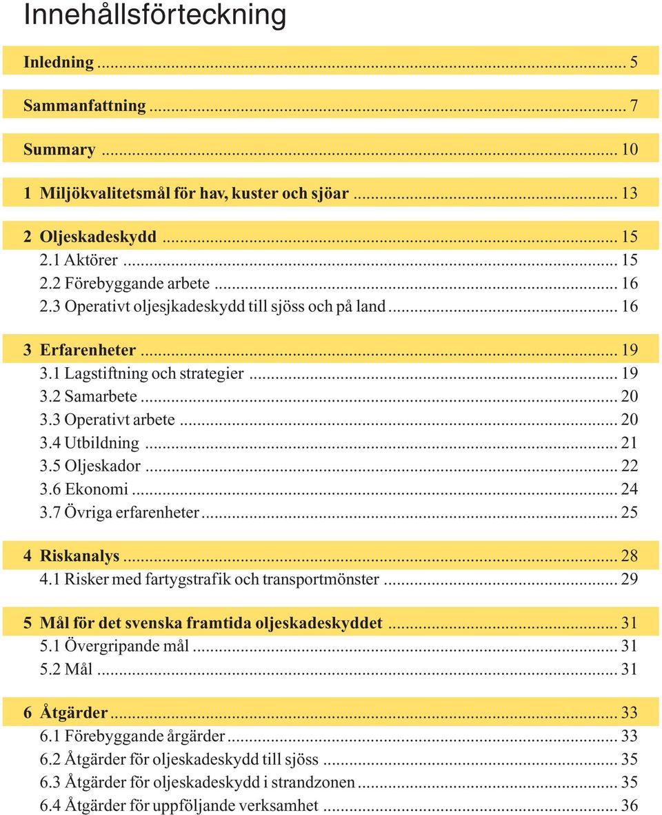 .. 22 3.6 Ekonomi... 24 3.7 Övriga erfarenheter... 25 4 Riskanalys... 28 4.1 Risker med fartygstrafik och transportmönster... 29 5 Mål för det svenska framtida oljeskadeskyddet... 31 5.