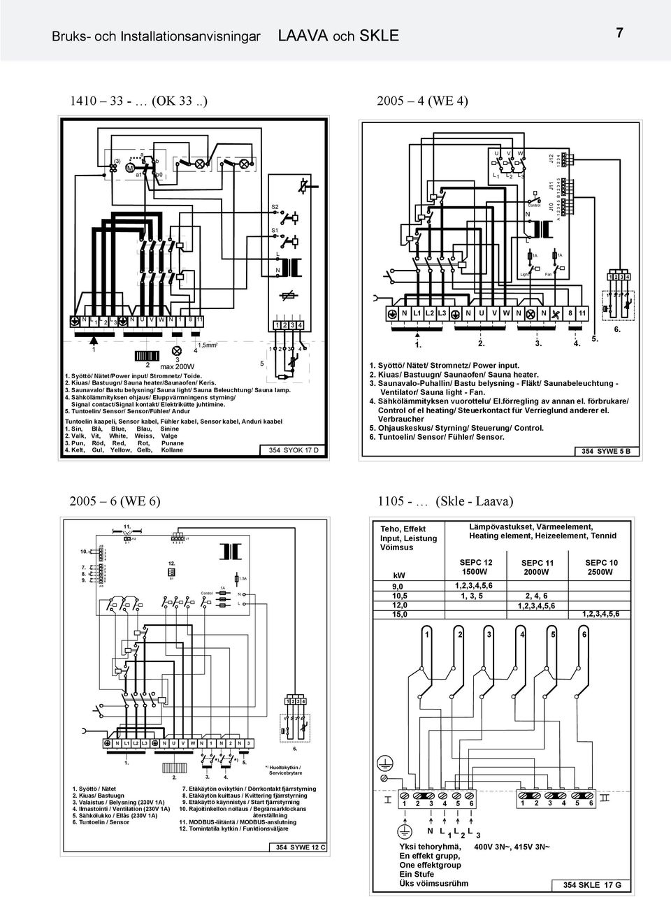 . Sähkölämmityksen ohjaus/ Eluppvärmningens styrning/ Signal contact/signal kontakt/ Elektrikütte juhtie.