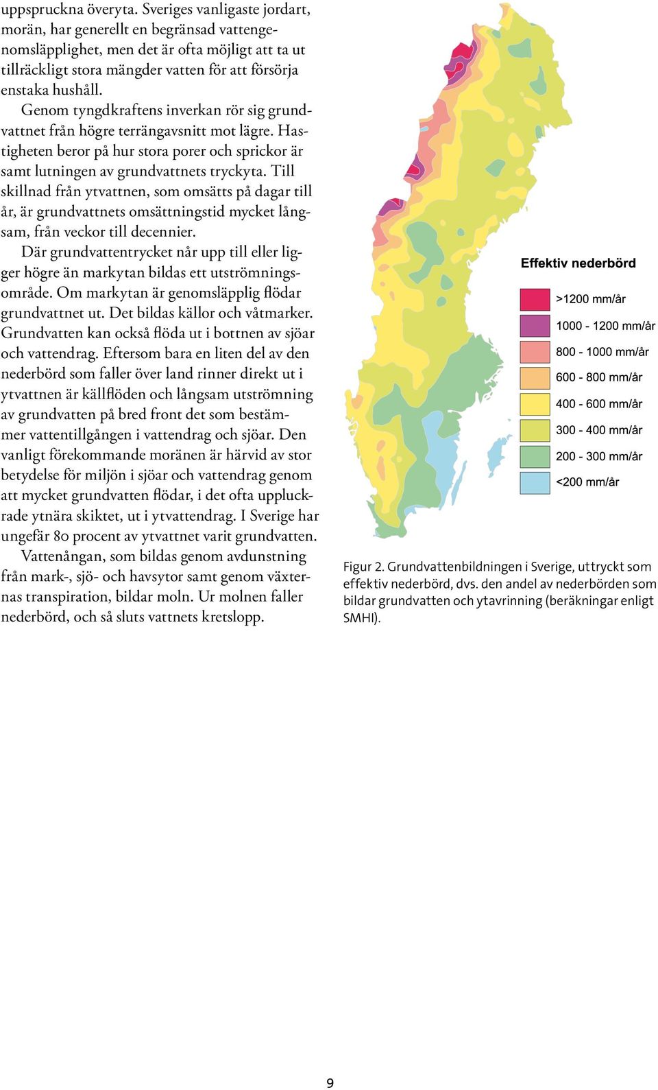 Genom tyngdkraftens inverkan rör sig grundvattnet från högre terrängavsnitt mot lägre. Hastigheten beror på hur stora porer och sprickor är samt lutningen av grundvattnets tryckyta.