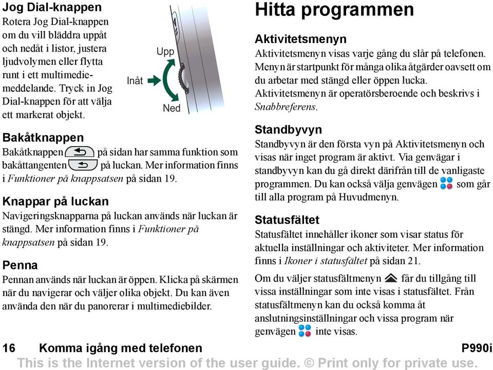 Mer information finns i Funktioner på knappsatsen på sidan 19. Knappar på luckan Navigeringsknapparna på luckan används när luckan är stängd.