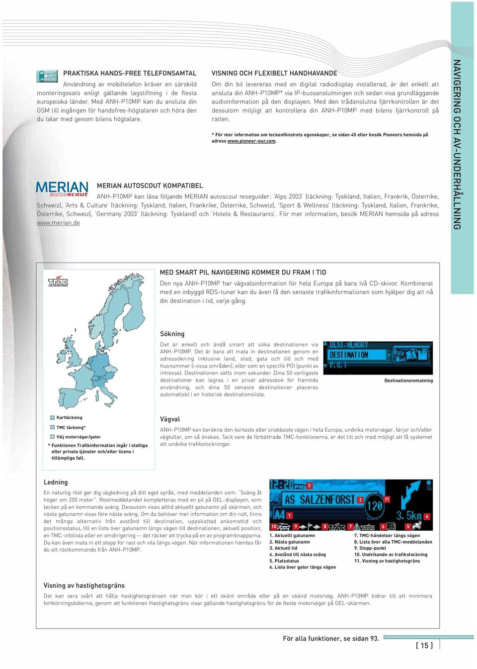 MERIAN AUTOSCOUT KOMPATIBEL VISNING OCH FLEXIBELT HANDHAVANDE Om din bil levereras med en digital radiodisplay installerad, är det enkelt att ansluta din ANH-P10MP* via IP-bussanslutningen och sedan