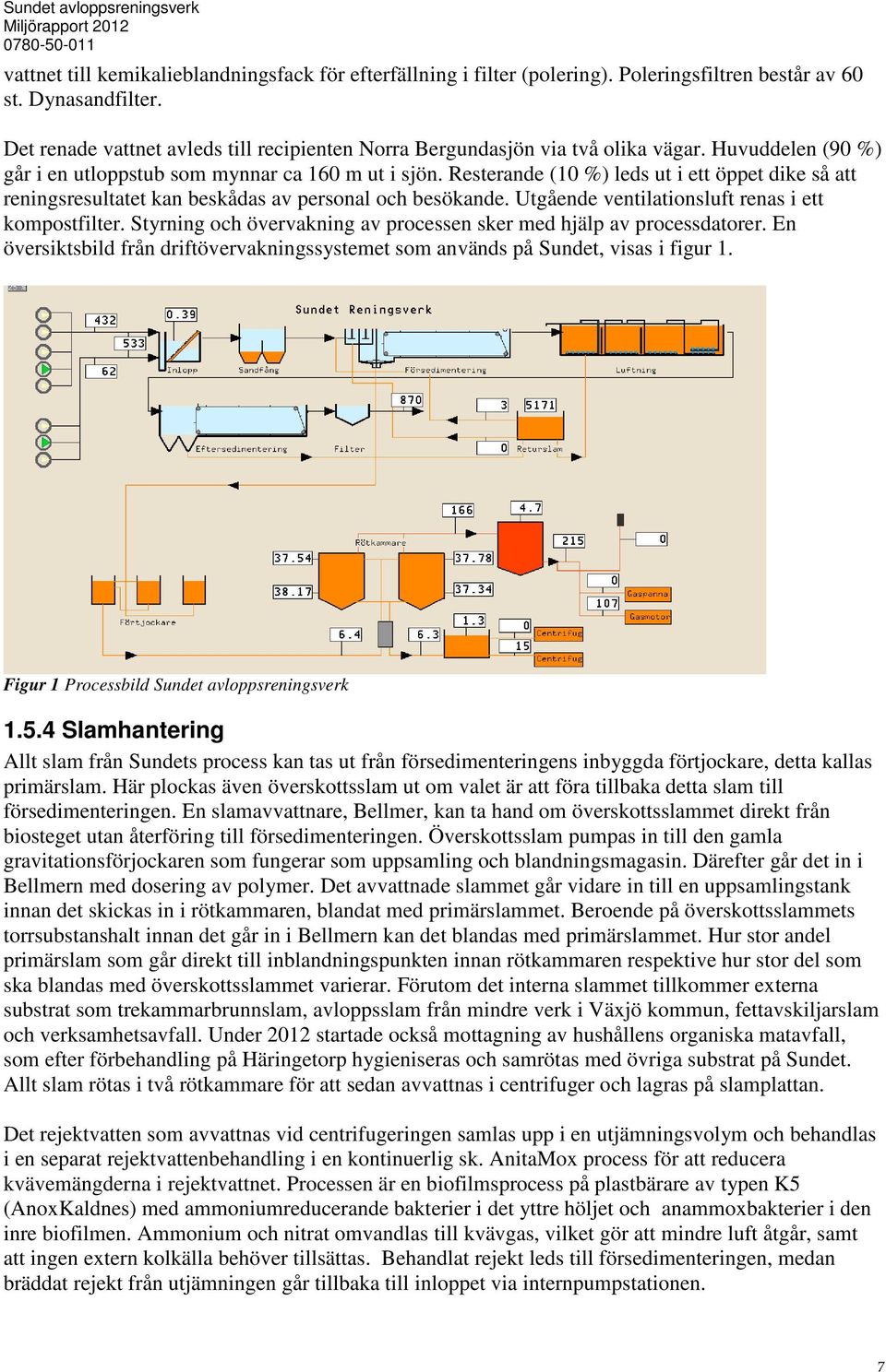 Resterande 1 %) leds ut i ett öppet dike så att reningsresultatet kan beskådas av personal och besökande. Utgående ventilationsluft renas i ett kompostfilter.