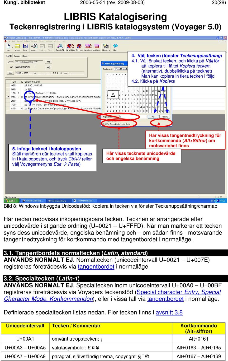 Infoga tecknet i katalogposten Ställ markören där tecknet skall kopieras in i katalogposten, och tryck Ctrl+V (eller välj Voyagermenyns Edit Paste) Här visas tecknets unicodevärde och engelska