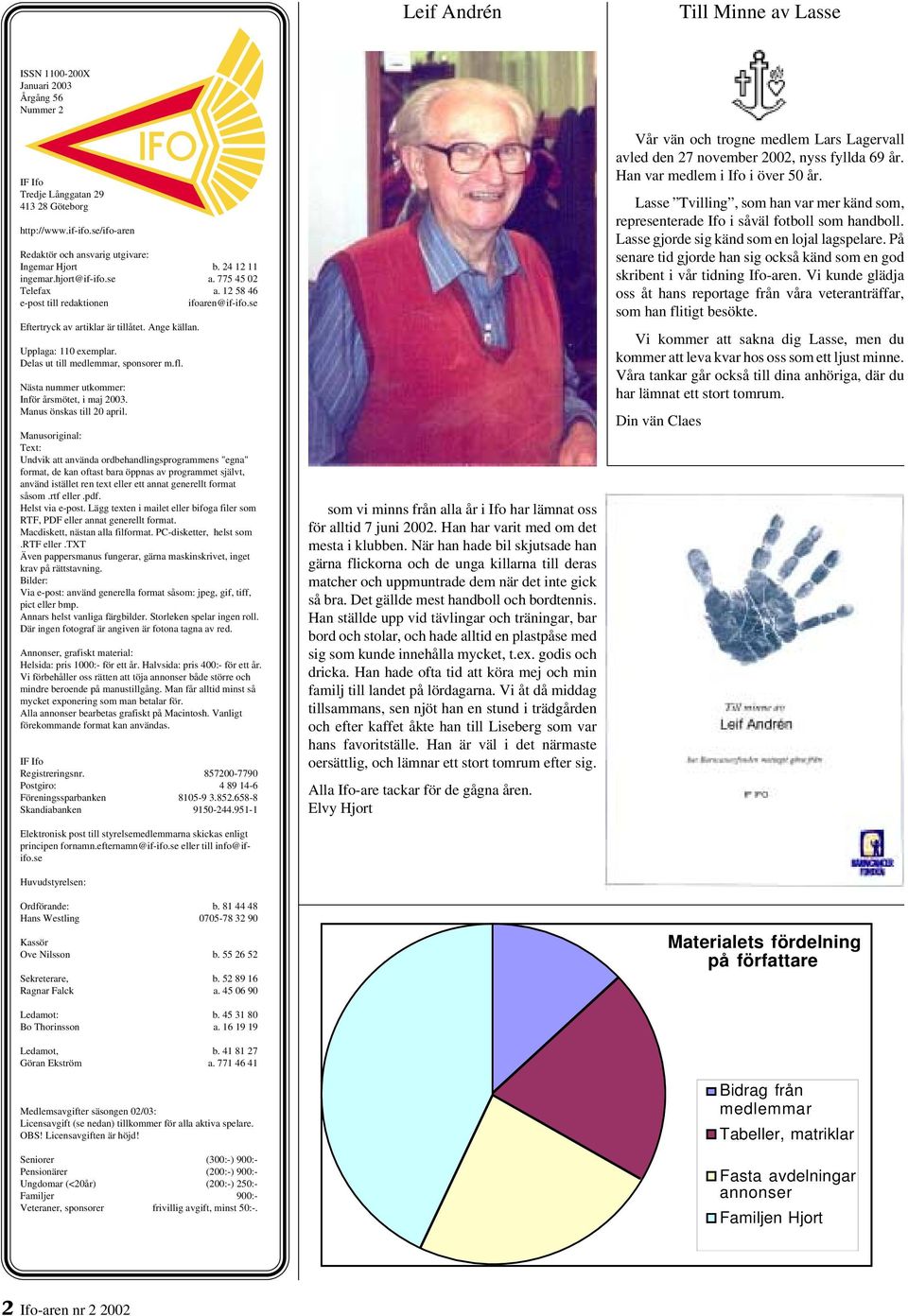 Delas ut till medlemmar, sponsorer m.fl. Nästa nummer utkommer: Inför årsmötet, i maj 2003. Manus önskas till 20 april.