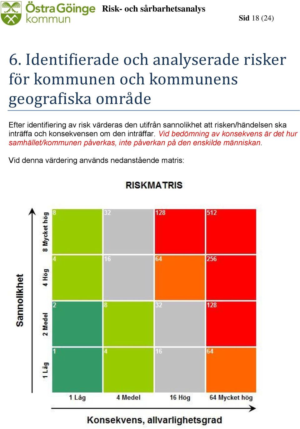 identifiering av risk värderas den utifrån sannolikhet att risken/händelsen ska inträffa och