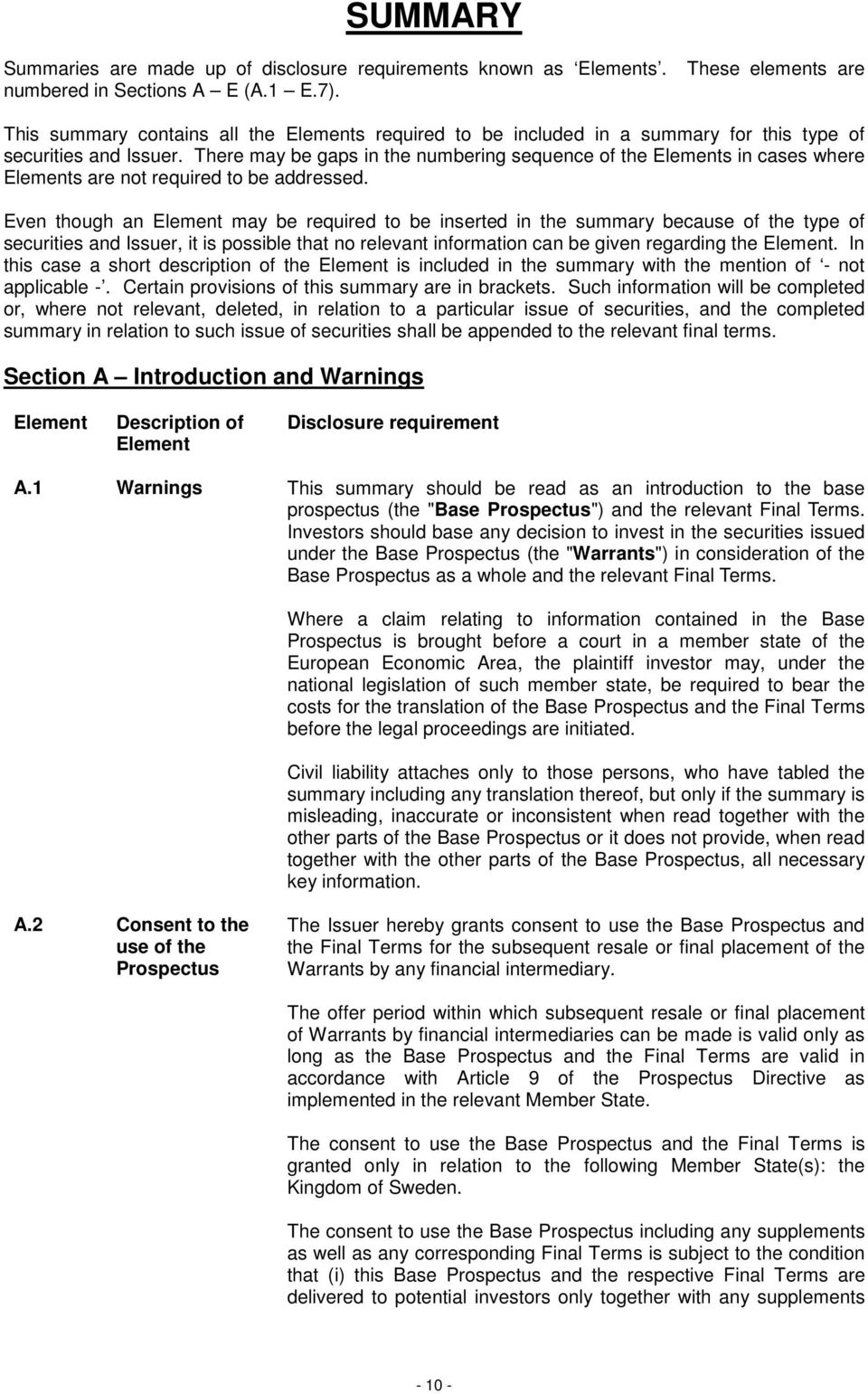 There may be gaps in the numbering sequence of the Elements in cases where Elements are not required to be addressed.