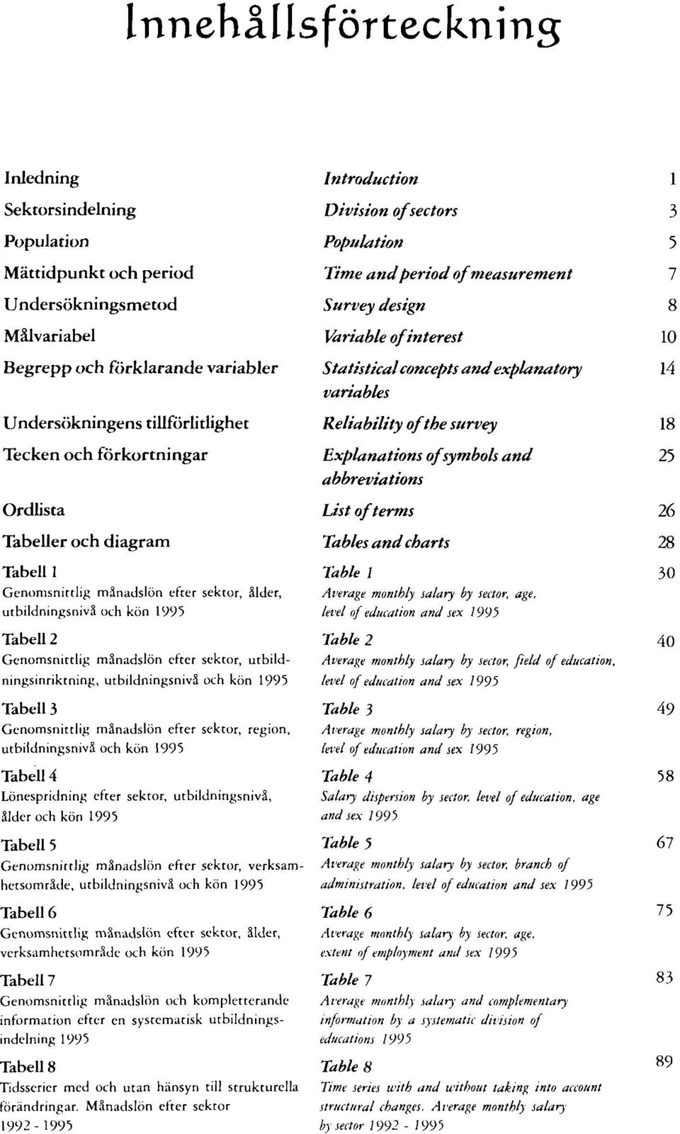 Tabell 1 Genomsnittlig månadslön efter sektor, ålder, utbildningsnivå och kön 1995 Tabell 2 Genomsnittlig månadslön efter sektor, utbildningsinriktning, utbildningsnivå och kön 1995 Tabell 3