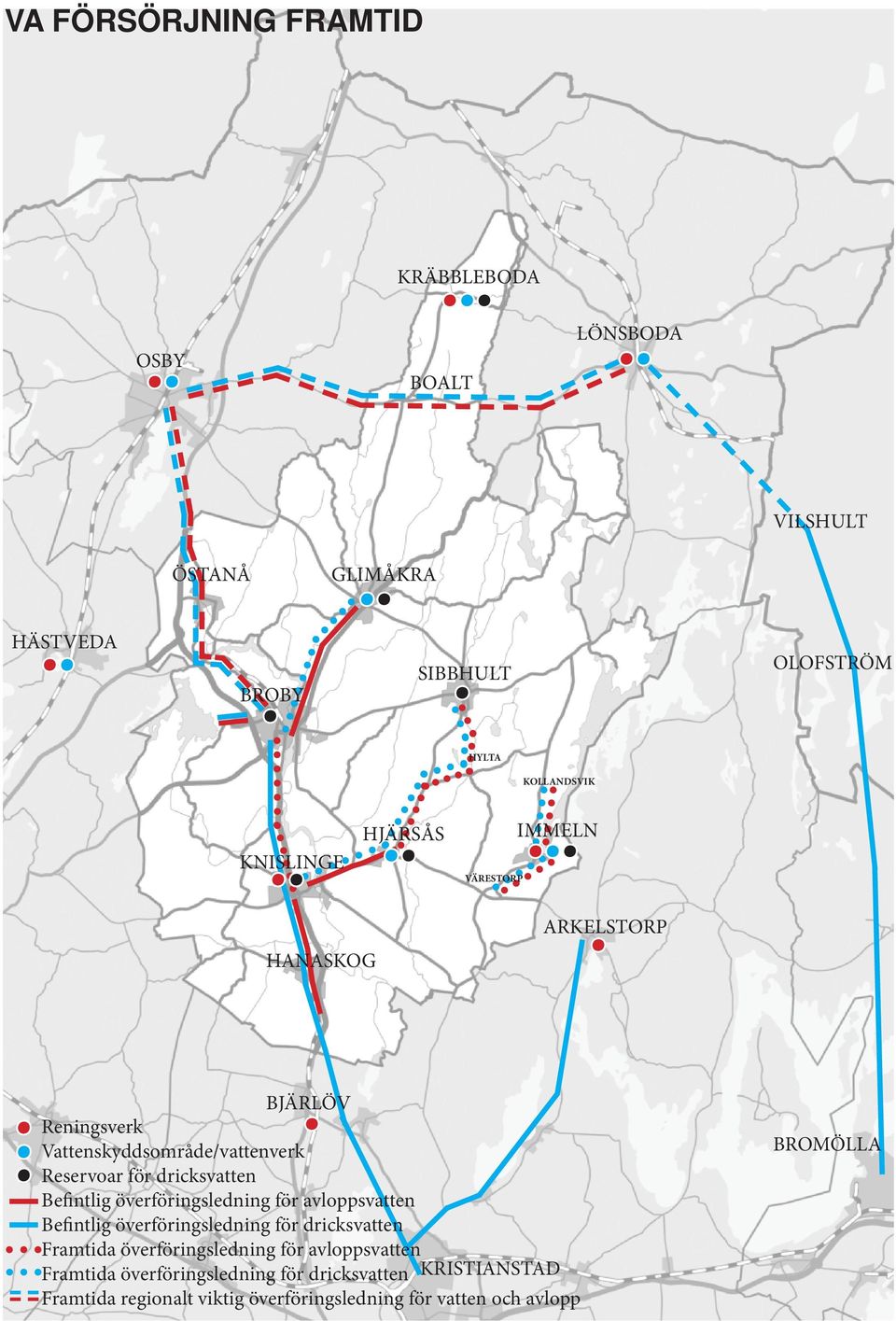 Befintlig överföringsledning för avloppsvatten Befintlig överföringsledning för dricksvatten Framtida överföringsledning för