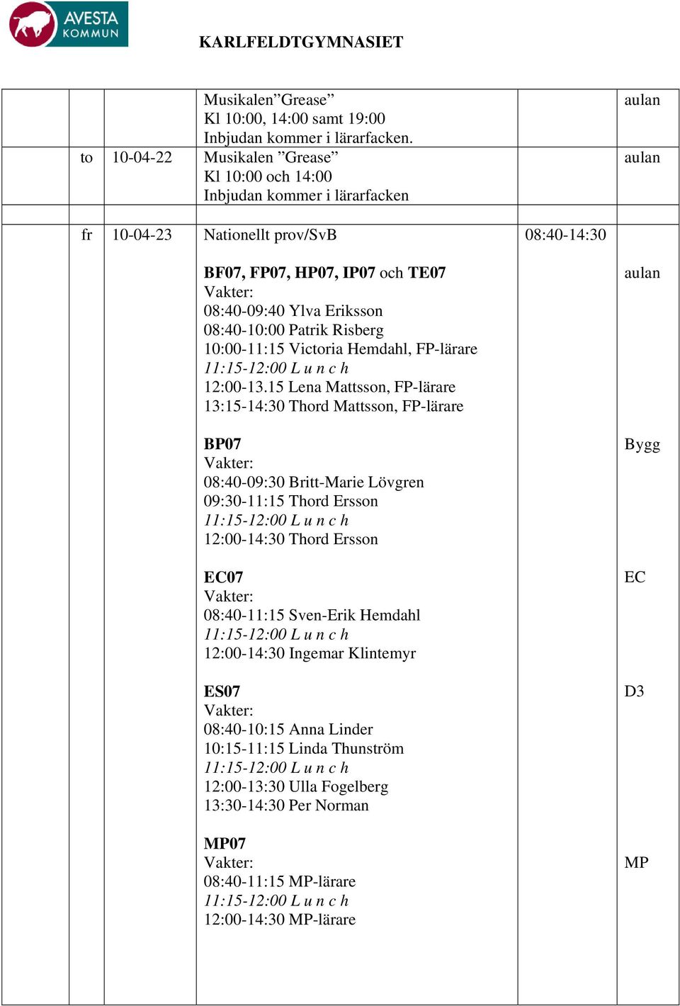 Risberg 10:00-11:15 Victoria Hemdahl, FP-lärare 11:15-12:00 L u n c h 12:00-13.