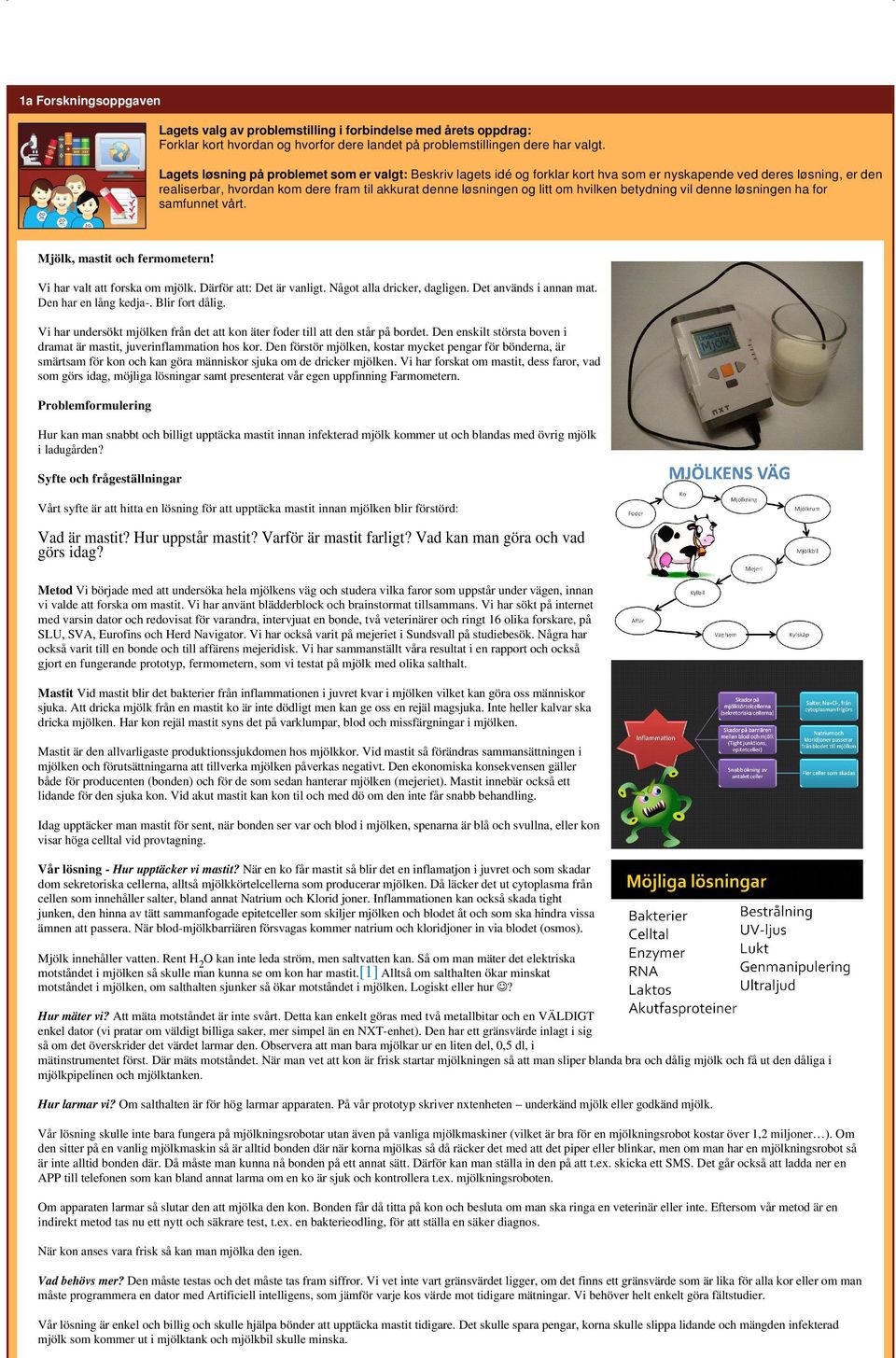 hvilken betydning vil denne løsningen ha for samfunnet vårt. Mjölk, mastit och fermometern! Vi har valt att forska om mjölk. Därför att: Det är vanligt. Något alla dricker, dagligen.