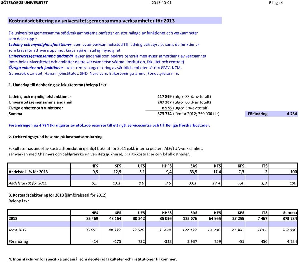 Universitetsgemensamma ändamål avser ändamål som bedrivs centralt men avser samordning av verksamhet inom hela universitetet och omfattar de tre verksamhetsnivåerna (institution, fakultet och