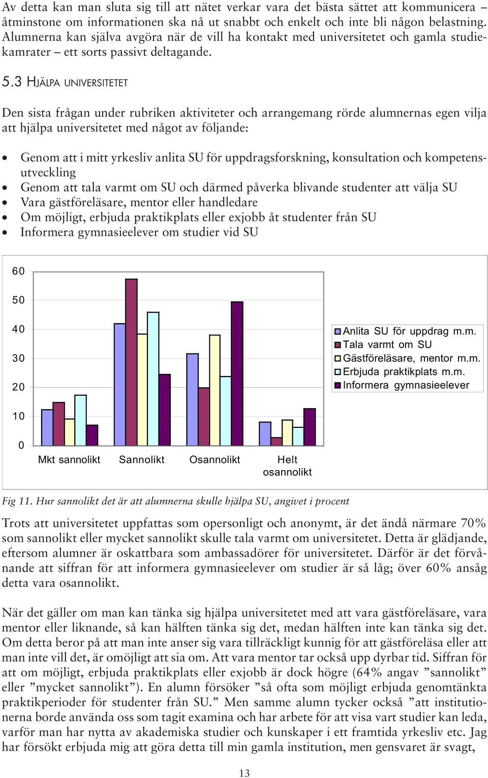 3 HJÄLPA UNIVERSITETET Den sista frågan under rubriken aktiviteter och arrangemang rörde alumnernas egen vilja att hjälpa universitetet med något av följande: Genom att i mitt yrkesliv anlita SU för