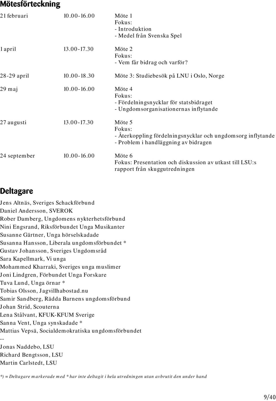 30 Möte 5 Fokus: - Återkoppling fördelningsnycklar och ungdomsorg inflytande - Problem i handläggning av bidragen 24 september 10.00-16.