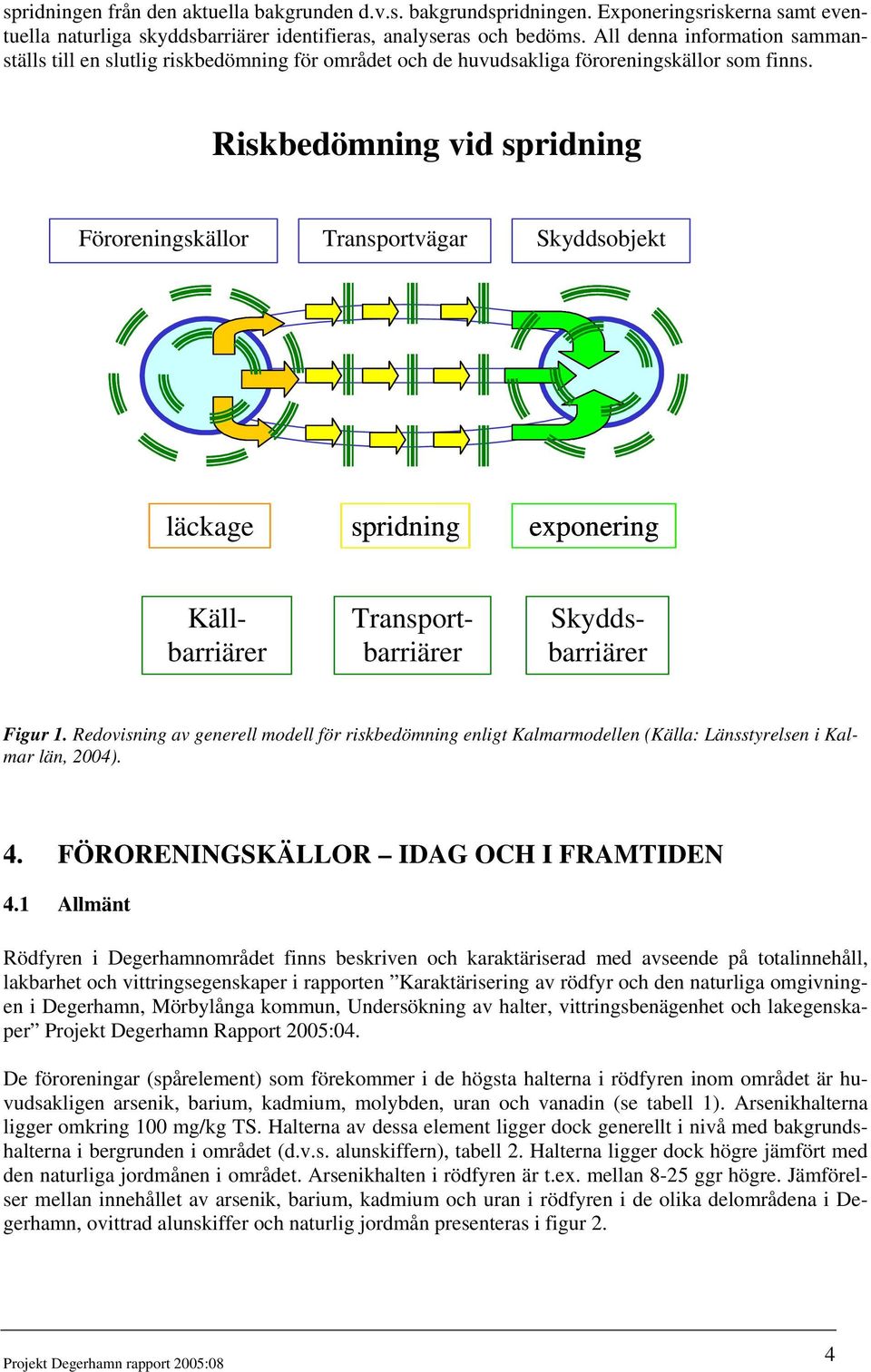 Riskbedömning vid spridning Föroreningskällor Transportvägar Skyddsobjekt läckage spridning exponering Källbarriärer Transportbarriärer Skyddsbarriärer Figur 1.