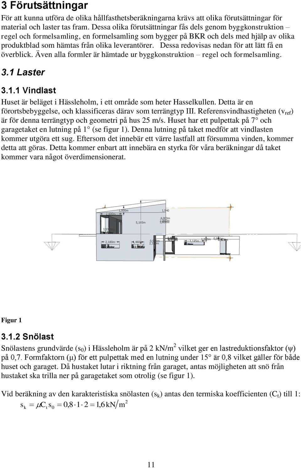 Dessa redovisas nedan för att lätt få en överblick. Även alla forler är hätade ur byggkonstruktion regel och forelsaling..1 Laster.1.1 Vindlast Huset är beläget i Hässlehol, i ett oråde so heter Hasselkullen.