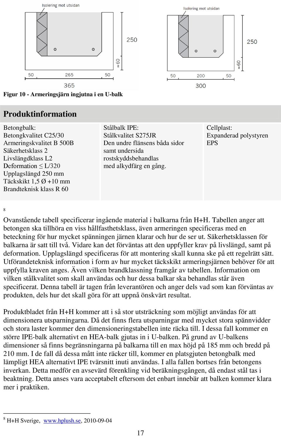 Cellplast: Expanderad polystyren EPS 8 Ovanstående tabell specificerar ingående aterial i arna från H+H.