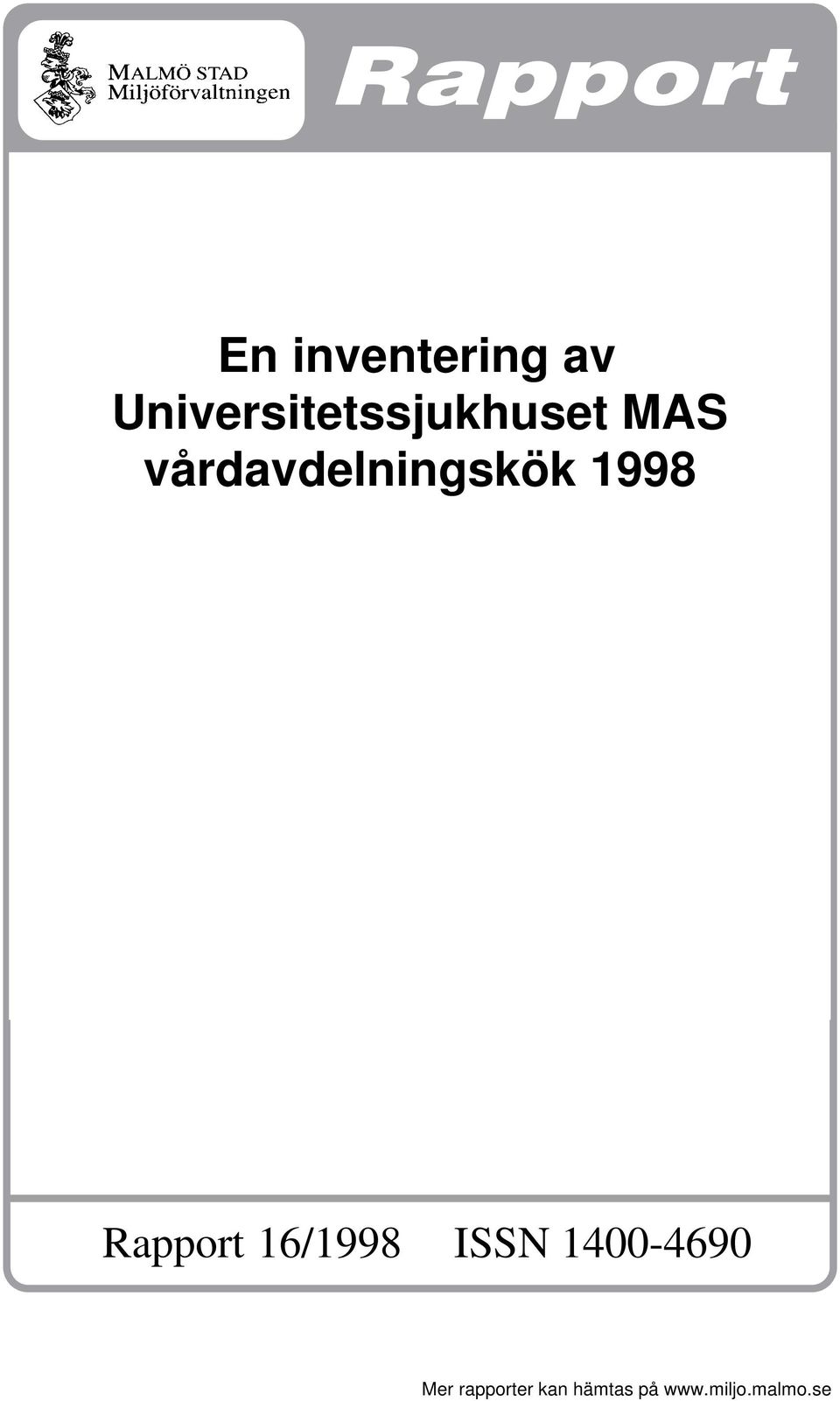 vårdavdelningskök 1998 Rapport