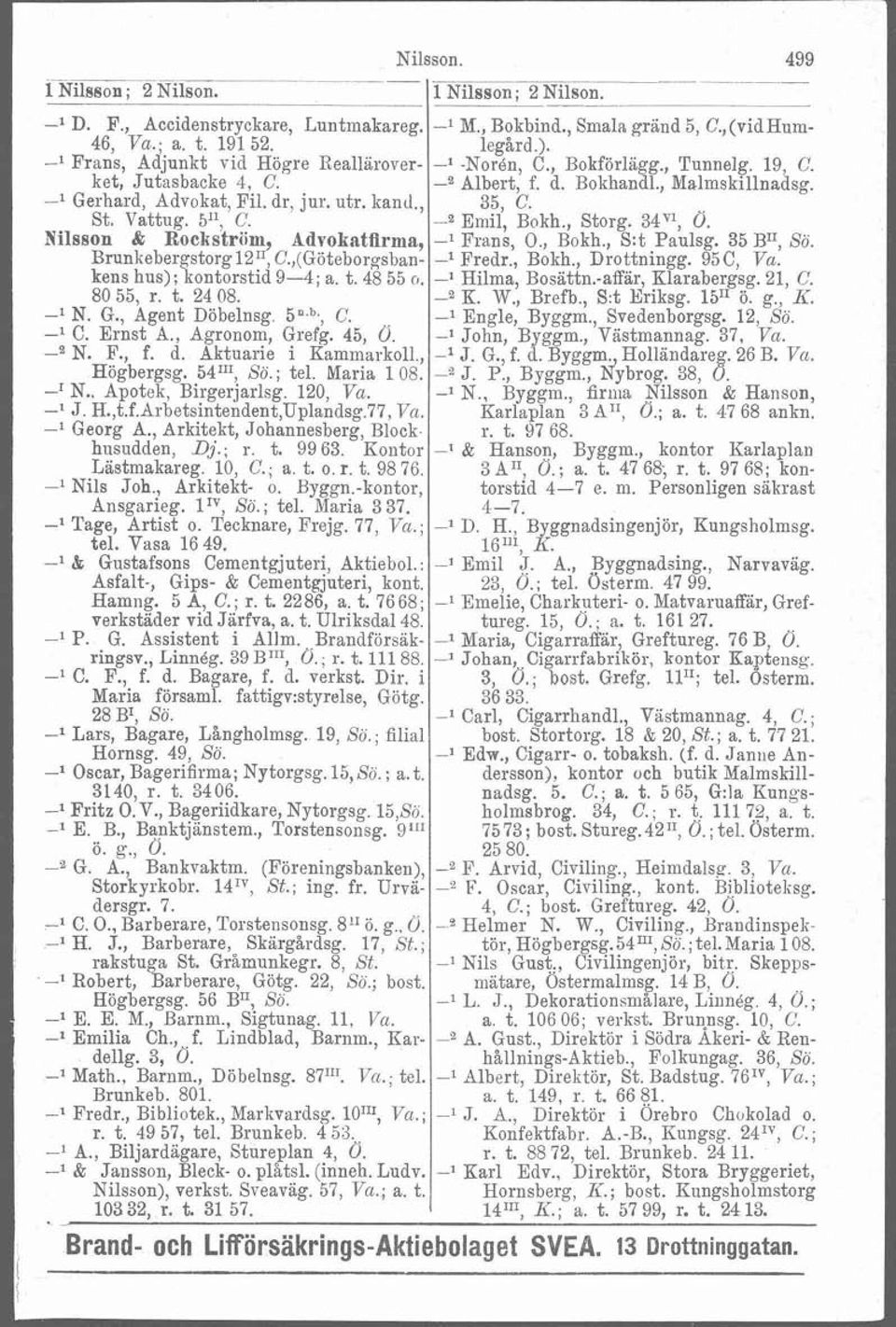 , 35, C. St. Vattug. 5", C. Emil, Bokh., Storg. 34V1, Ö. Nilsson & Rockstriim, Advokatflrma, -l Frans, O., Bokh., S:t Paulsg. 35 B", Sö. Br~nkebergstorgl2~~,C.,(Göteborgsban- -l Fredr., Bokh., Drottningg.