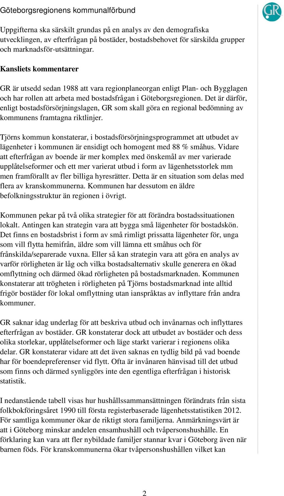 Det är därför, enligt bostadsförsörjningslagen, GR som skall göra en regional bedömning av kommunens framtagna riktlinjer.