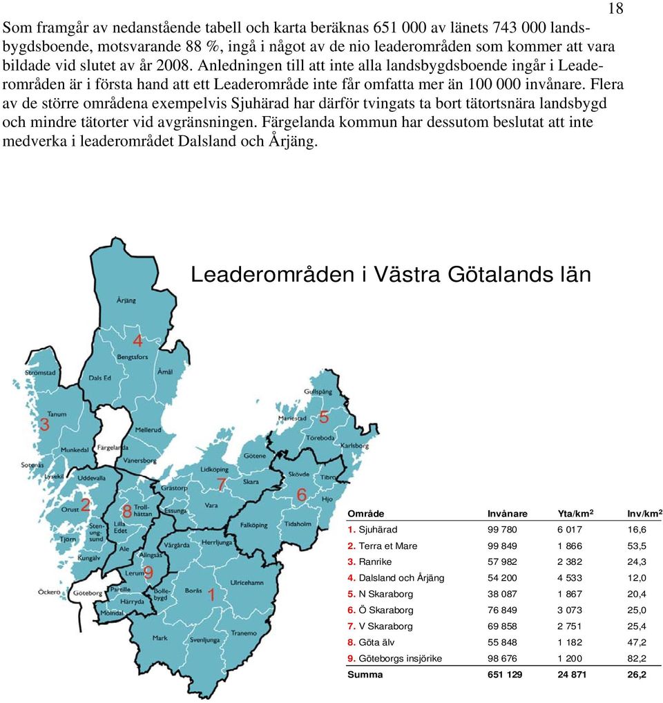 Flera av de större områdena exempelvis Sjuhärad har därför tvingats ta bort tätortsnära landsbygd och mindre tätorter vid avgränsningen.