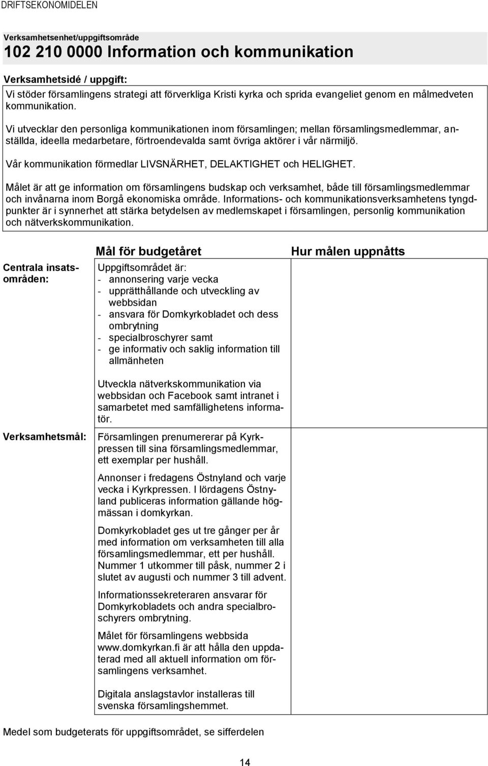 Vår kommunikation förmedlar LIVSNÄRHET, DELAKTIGHET och HELIGHET.