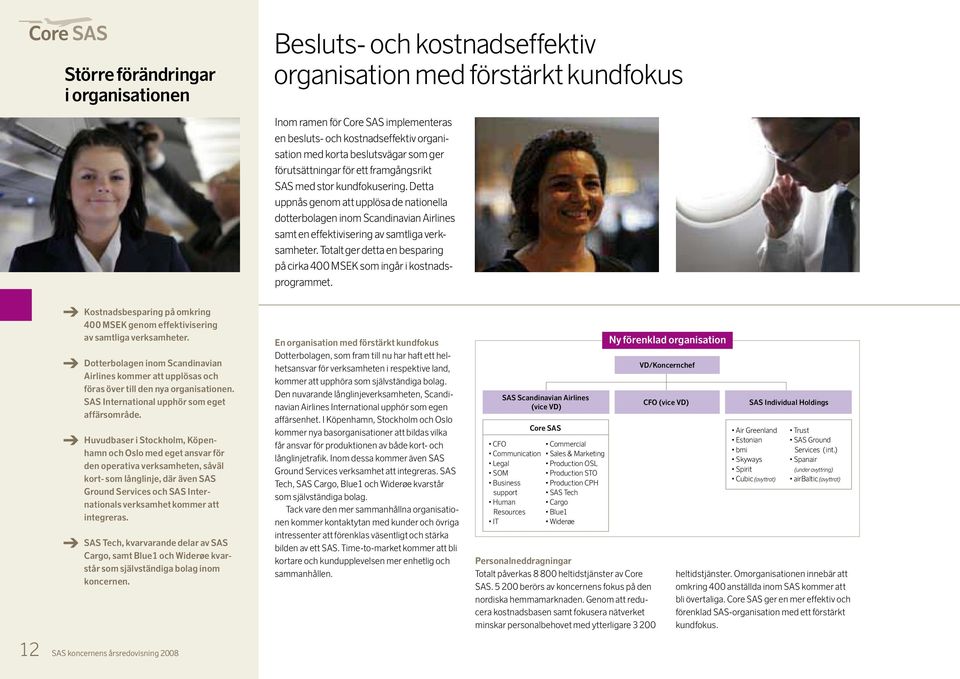 Detta uppnås genom att upplösa de nationella dotterbolagen inom Scandinavian Airlines samt en effektivisering av samtliga verksamheter.