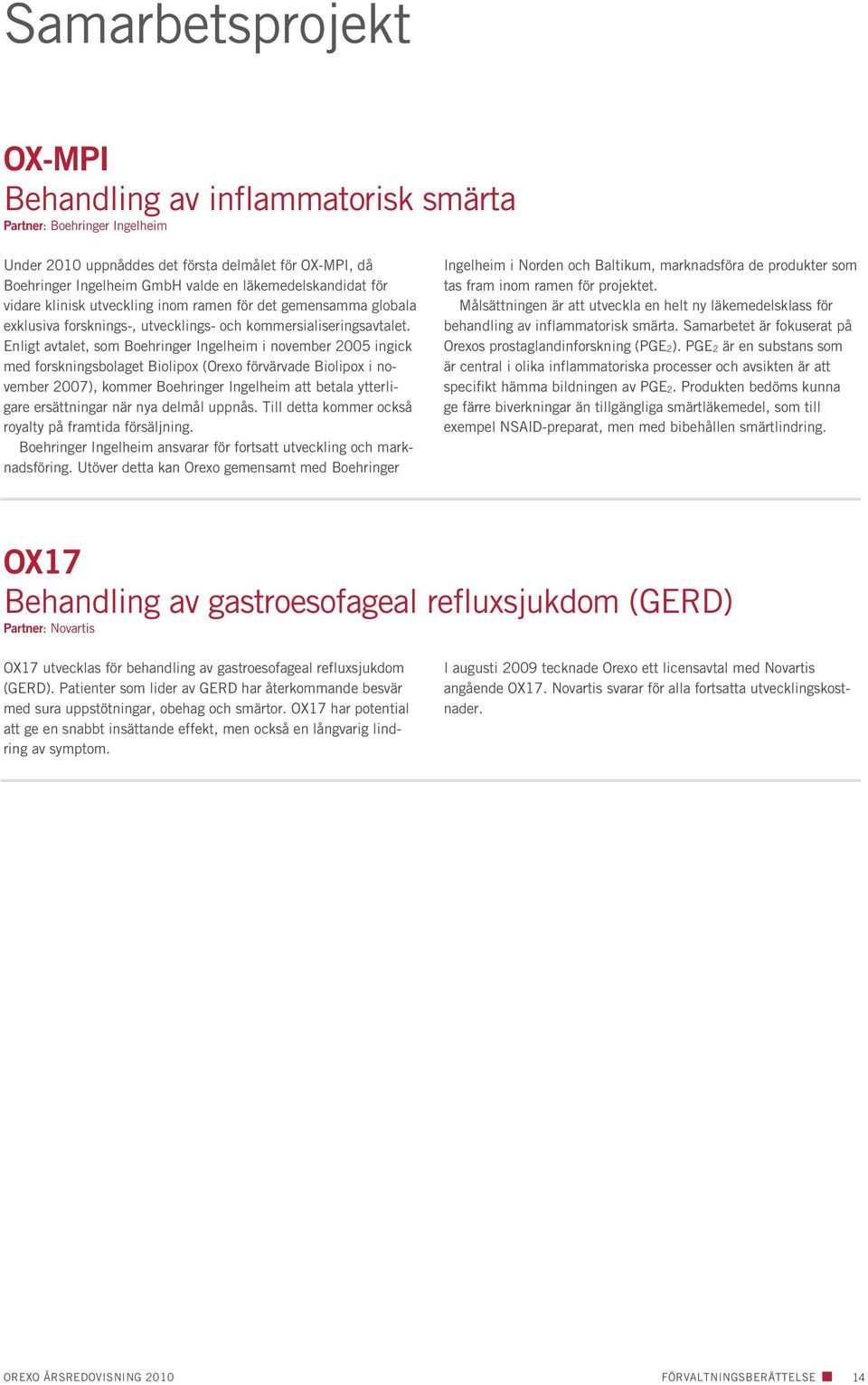 Enligt avtalet, som Boehringer Ingelheim i november 2005 ingick med forskningsbolaget Biolipox (Orexo förvärvade Biolipox i november 2007), kommer Boehringer Ingelheim att betala ytterligare