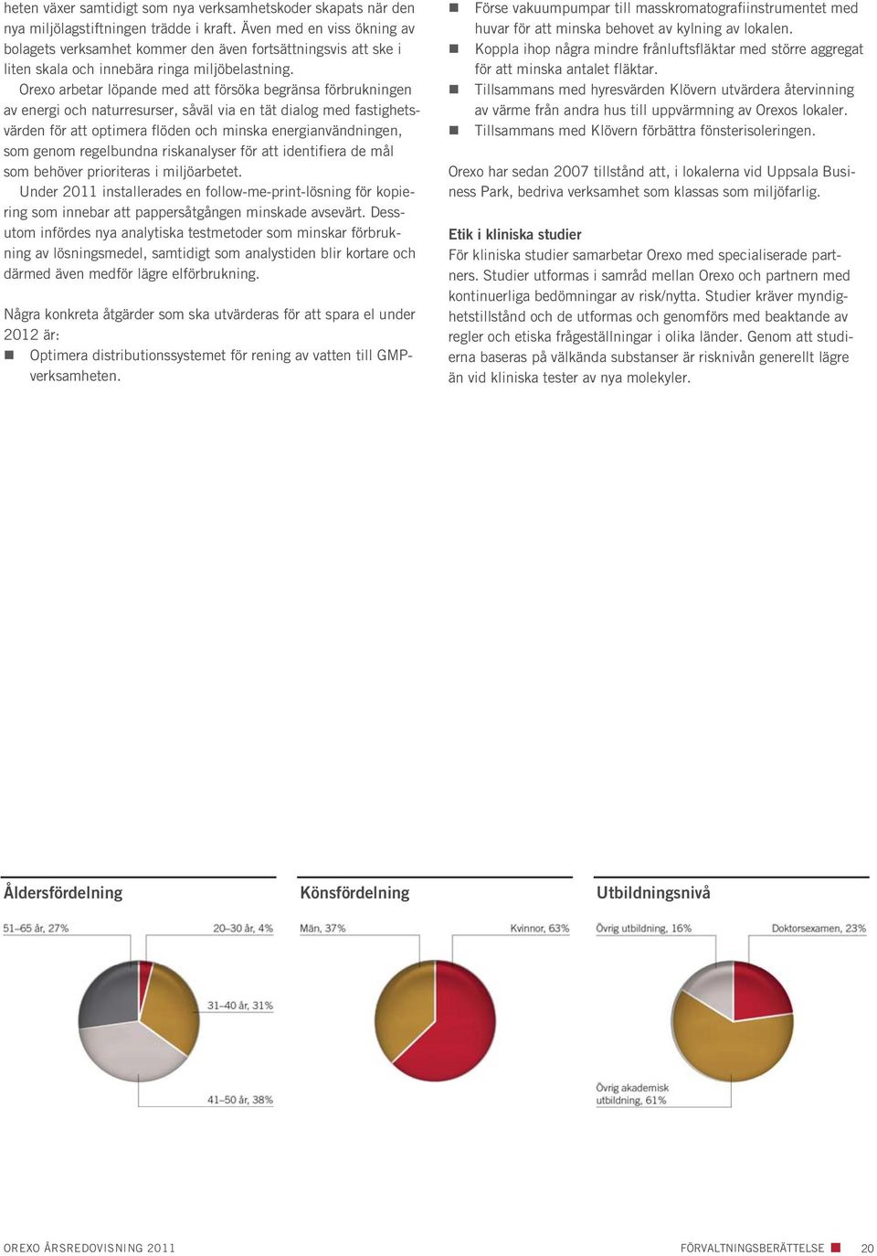 Orexo arbetar löpande med att försöka begränsa förbrukningen av energi och naturresurser, såväl via en tät dialog med fastighetsvärden för att optimera flöden och minska energianvändningen, som genom