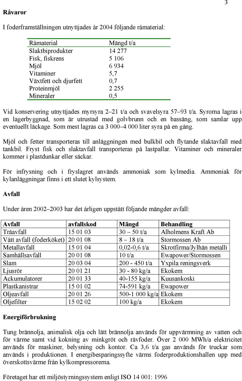 Syrorna lagras i en lagerbyggnad, som är utrustad med golvbrunn och en bassäng, som samlar upp eventuellt läckage. Som mest lagras ca 3 000 4 000 liter syra på en gång.