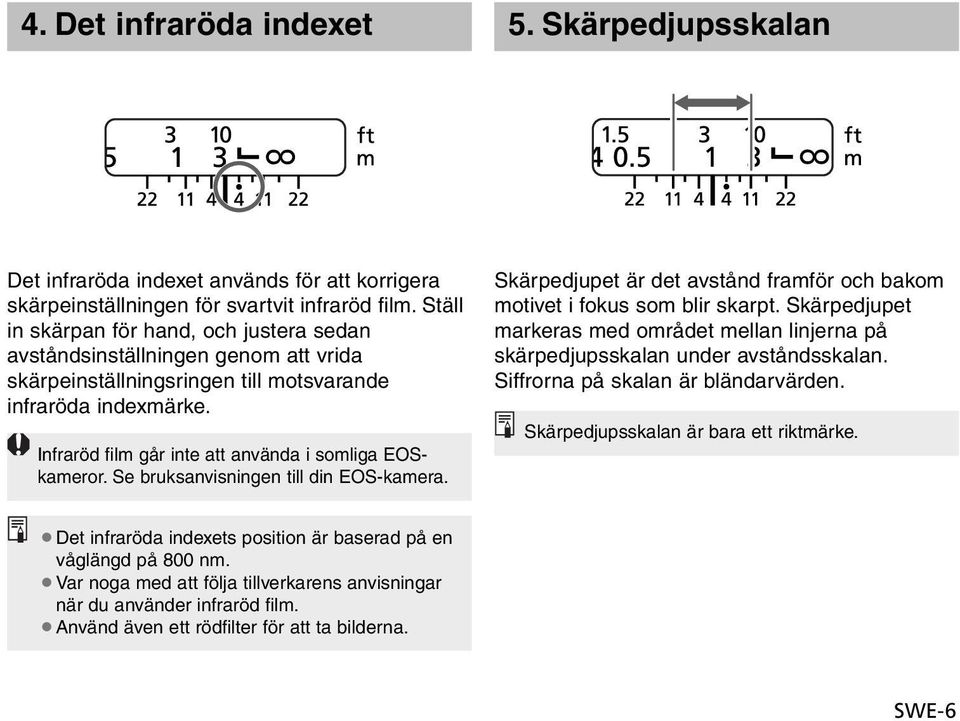 Infraröd film går inte att använda i somliga EOSkameror. Se bruksanvisningen till din EOS-kamera. Skärpedjupet är det avstånd framför och bakom motivet i fokus som blir skarpt.