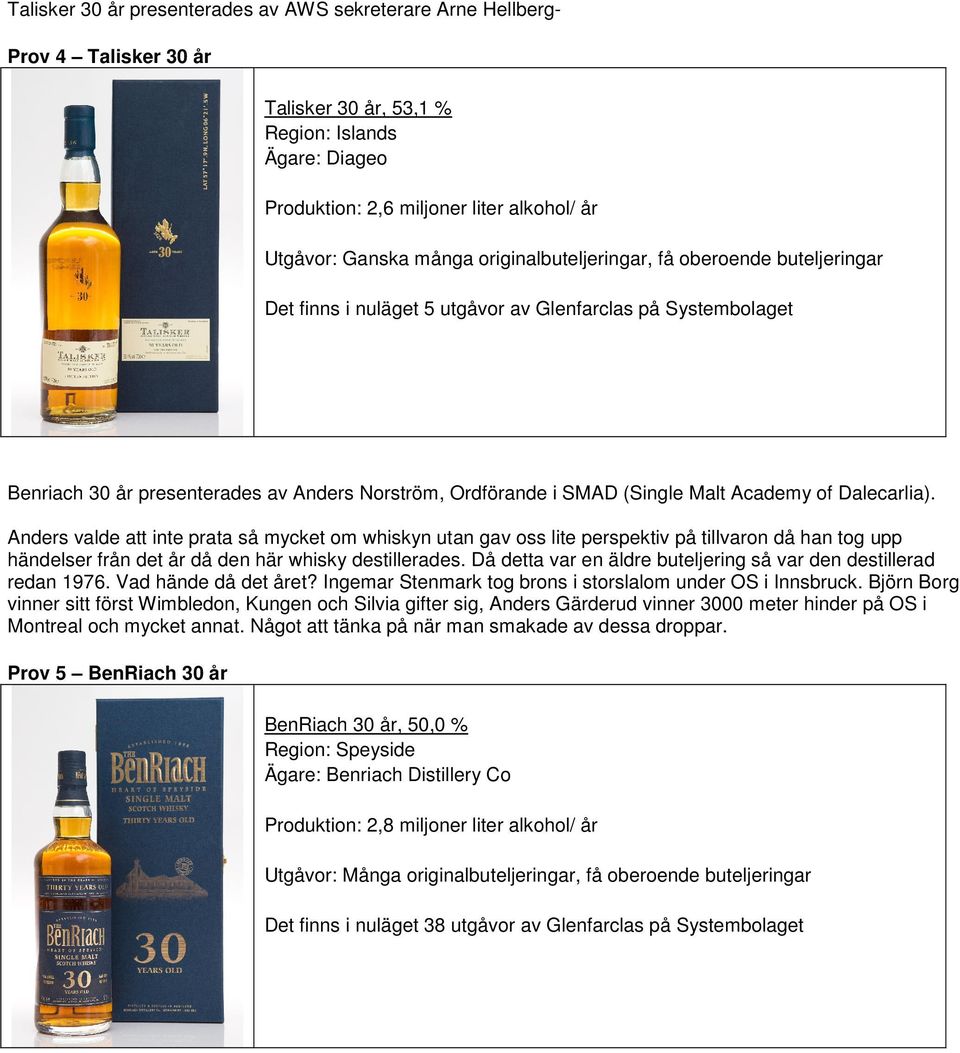 Academy of Dalecarlia). Anders valde att inte prata så mycket om whiskyn utan gav oss lite perspektiv på tillvaron då han tog upp händelser från det år då den här whisky destillerades.