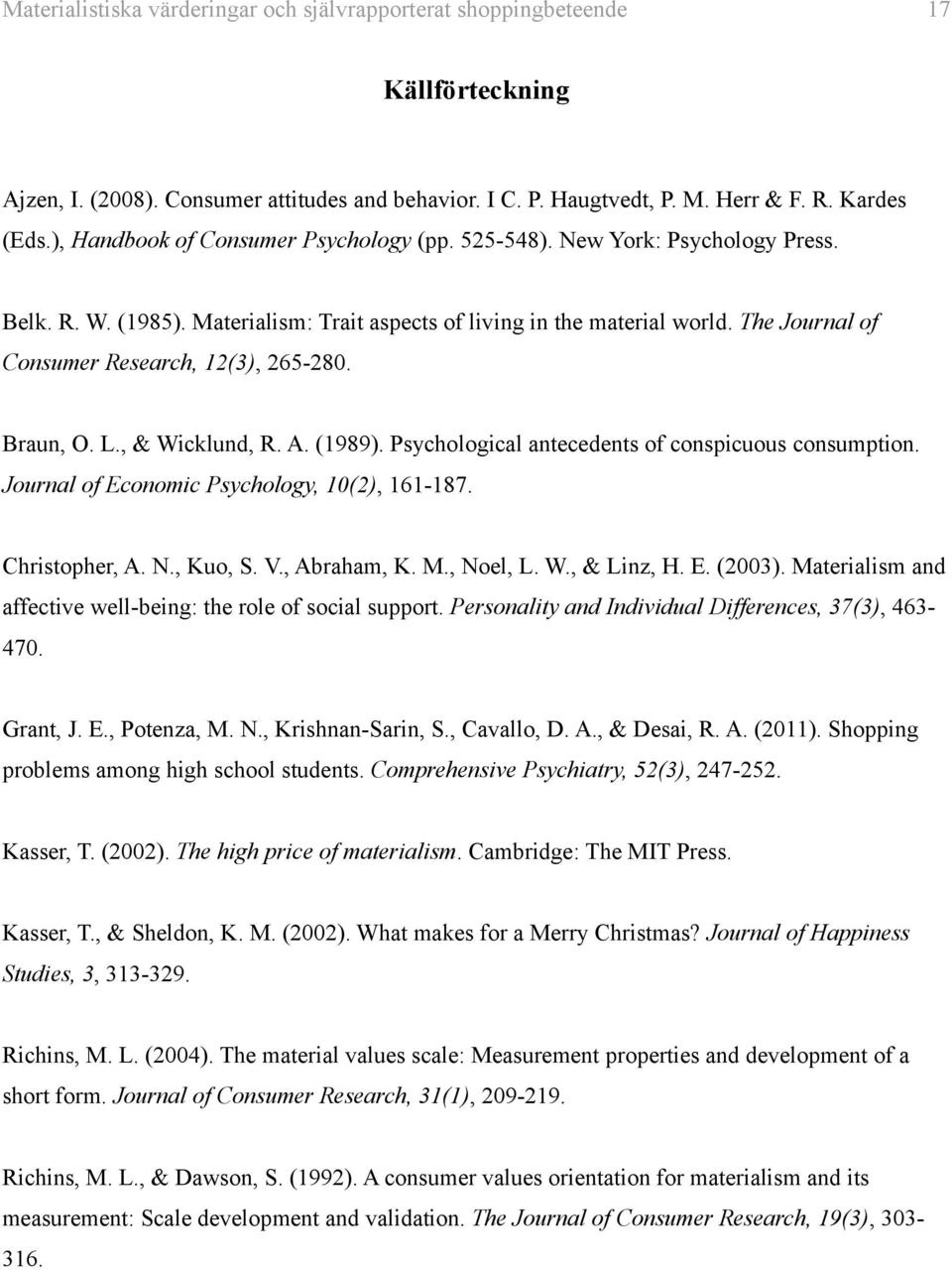 The Journal of Consumer Research, 12(3), 265-280. Braun, O. L., & Wicklund, R. A. (1989). Psychological antecedents of conspicuous consumption. Journal of Economic Psychology, 10(2), 161-187.