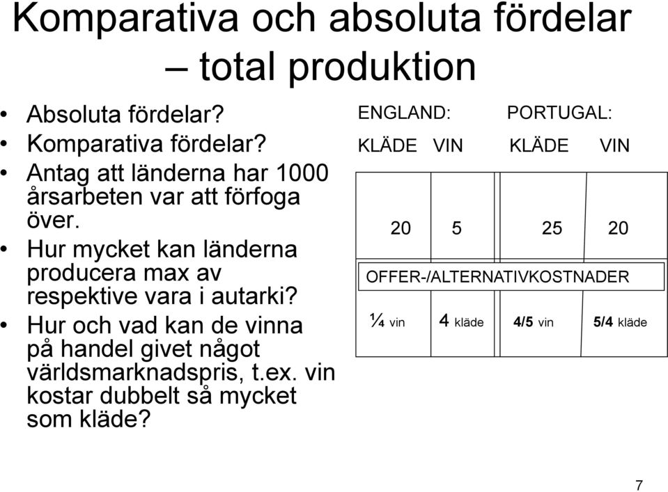 Hur mycket kan länderna producera max av respektive vara i autarki?
