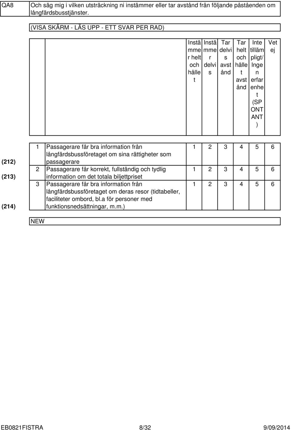 enhe t (SP ONT ANT ) Vet ej () () () Passagerare får bra information från 5 6 långfärdsbussföretaget om sina rättigheter som passagerare Passagerare får korrekt, fullständig