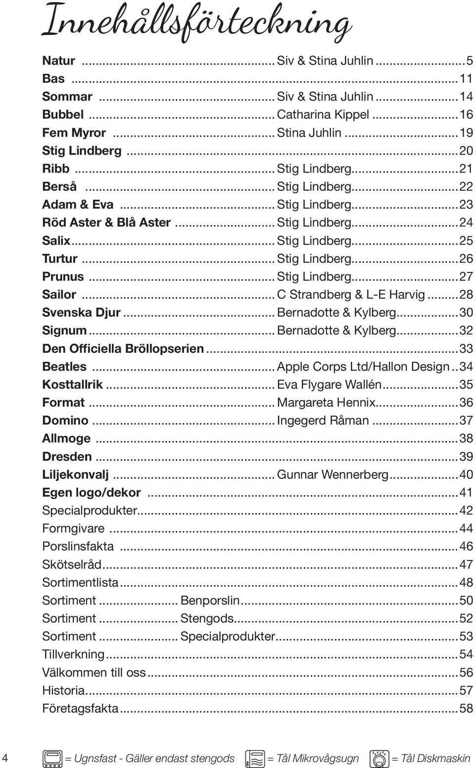 .. C Strandber & L-E Harvi...28 Svenska Djur... Bernadotte & Kylber...30 Sinum... Bernadotte & Kylber...32 Den Officiella Bröllopserien...33 Beatles... Apple Corps Ltd/Hallon Desin...34 Kosttallrik.