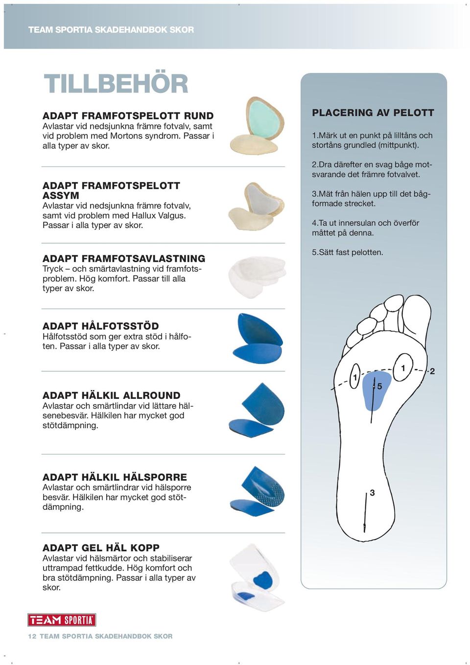 ADAPT FRAMFOTSAVLASTNING Tryck och smärtavlastning vid framfotsproblem. Hög komfort. Passar till alla typer av skor. PLACERING AV PELOTT 1.