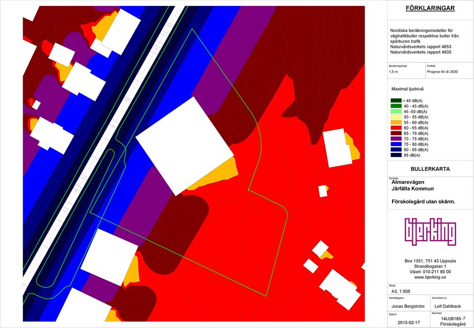 50-55 db(a) 55-60 db(a) 60-65 db(a) 65-70 db(a) 70-75 db(a) 75-80 db(a) 80-85 db(a) 85 db(a) BULLERKARTA Område Järfälla Kommun