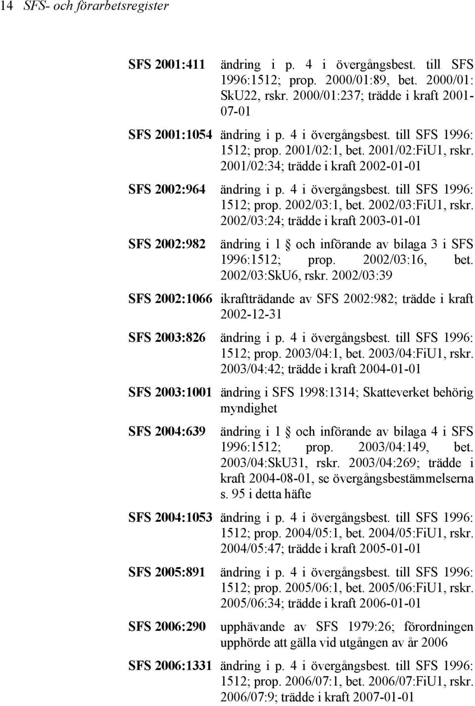 2001/02:34; trädde i kraft 2002-01-01 SFS 2002:964 ändring i p. 4 i övergångsbest. till SFS 1996: 1512; prop. 2002/03:1, bet. 2002/03:FiU1, rskr.