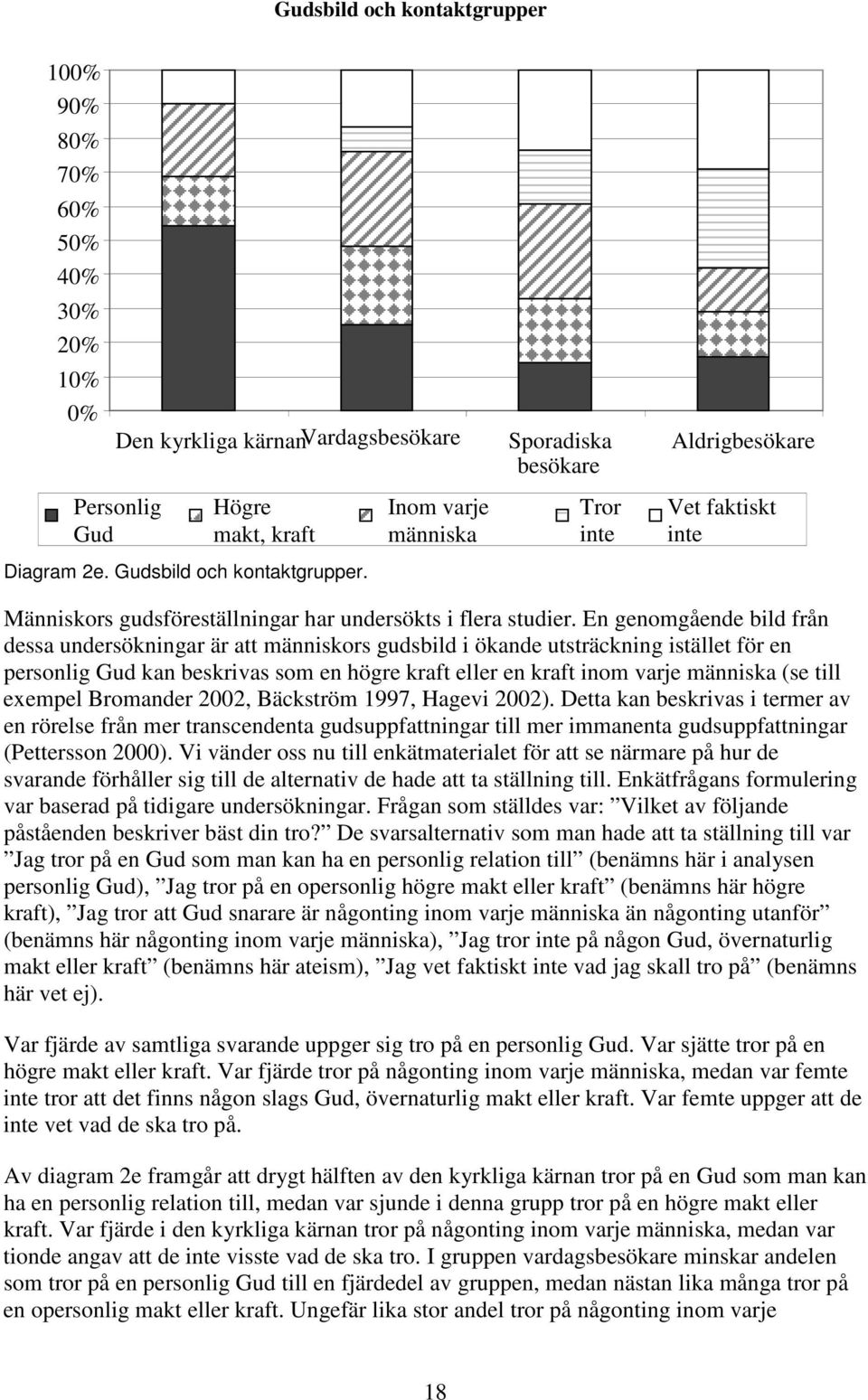 En genomgående bild från dessa undersökningar är att människors gudsbild i ökande utsträckning istället för en personlig Gud kan beskrivas som en högre kraft eller en kraft inom varje människa (se