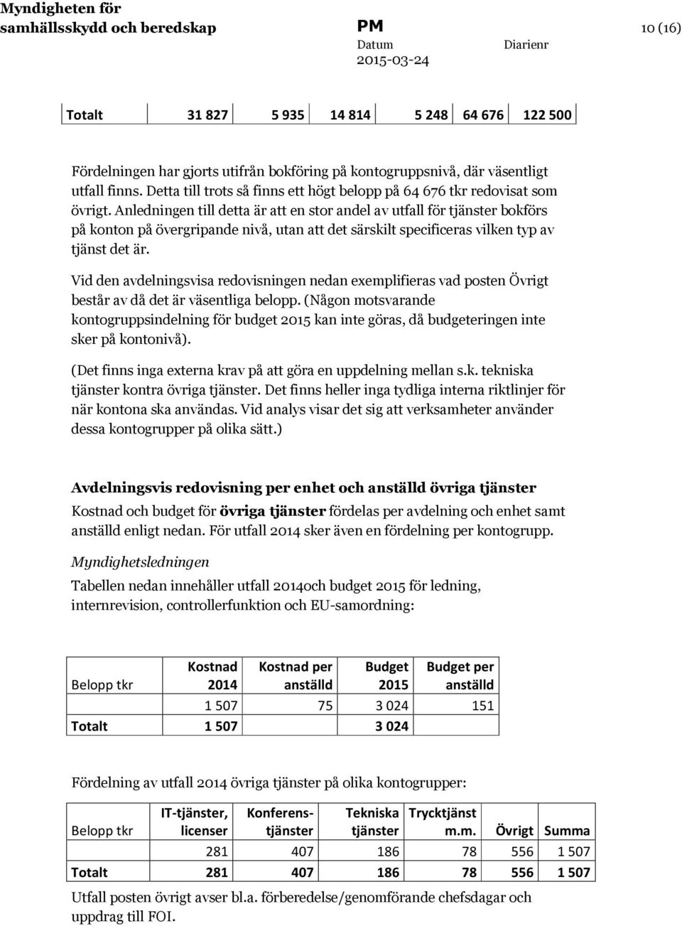 Anledningen till detta är att en stor andel av utfall för tjänster bokförs på konton på övergripande nivå, utan att det särskilt specificeras vilken typ av tjänst det är.